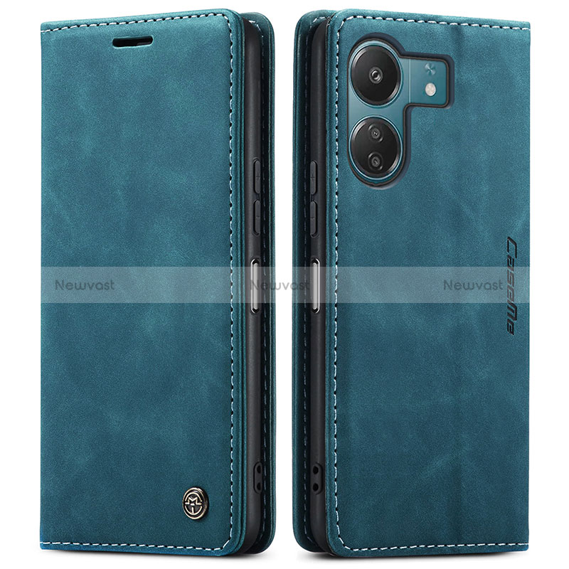 Leather Case Stands Flip Cover Holder C01S for Xiaomi Redmi 13C Blue