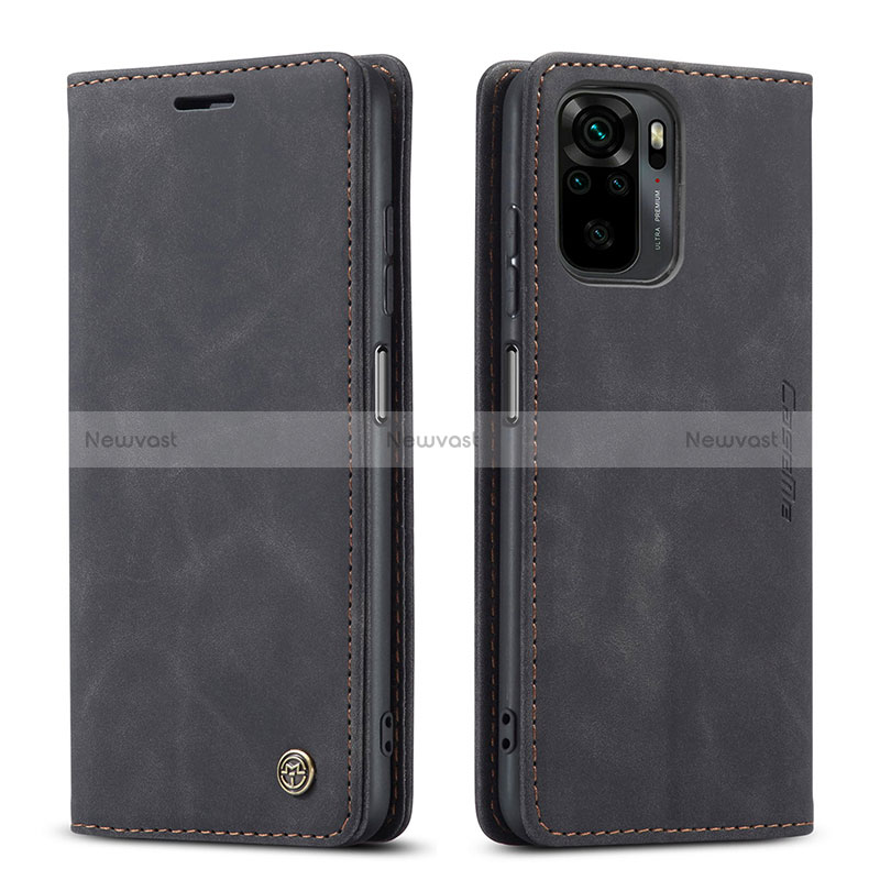 Leather Case Stands Flip Cover Holder C01S for Xiaomi Redmi Note 10 4G Black