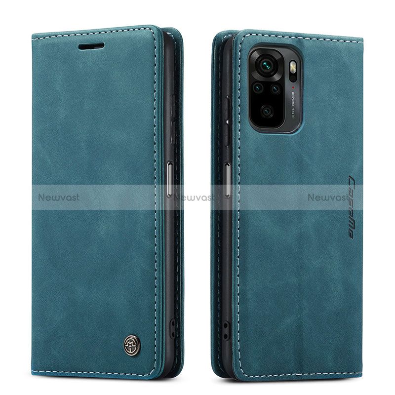 Leather Case Stands Flip Cover Holder C01S for Xiaomi Redmi Note 10 4G Blue