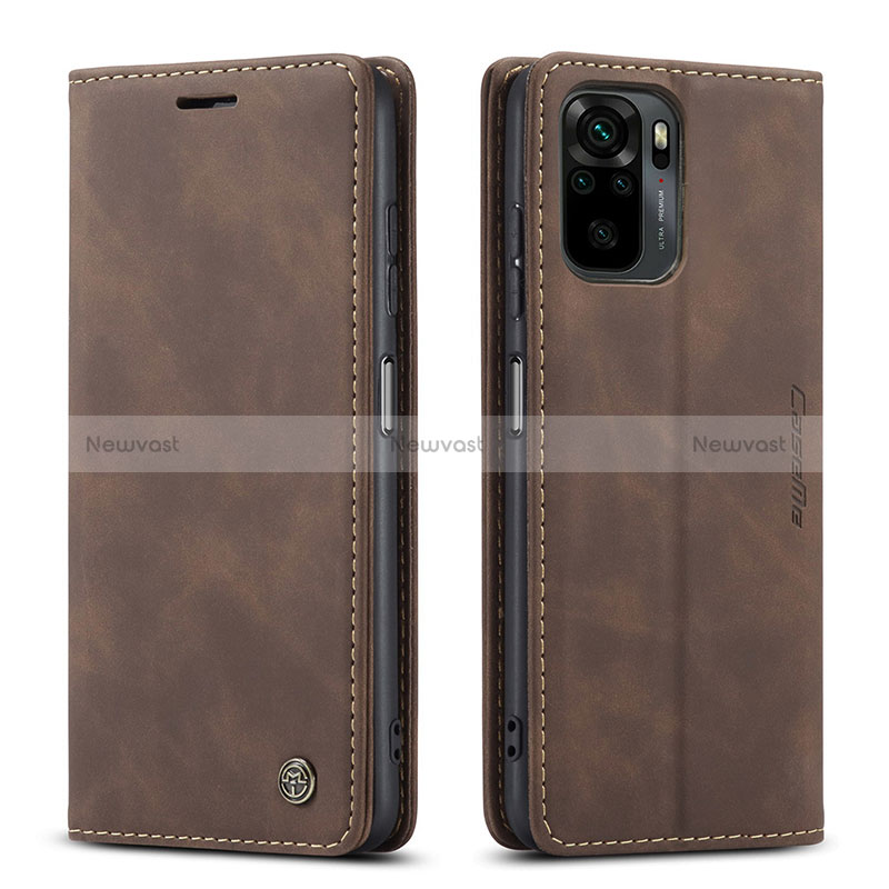 Leather Case Stands Flip Cover Holder C01S for Xiaomi Redmi Note 10 4G Brown