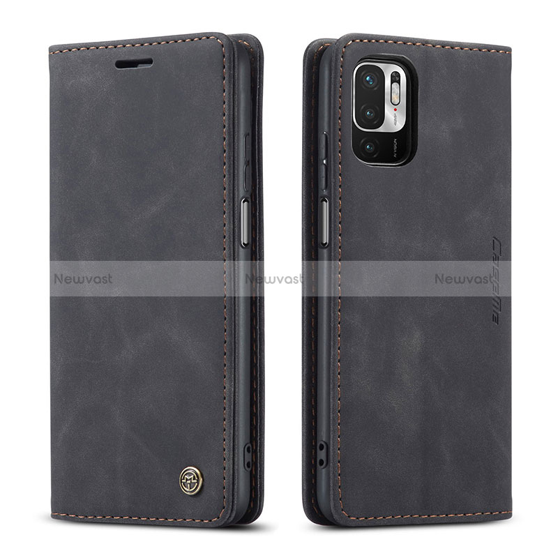 Leather Case Stands Flip Cover Holder C01S for Xiaomi Redmi Note 10 5G Black