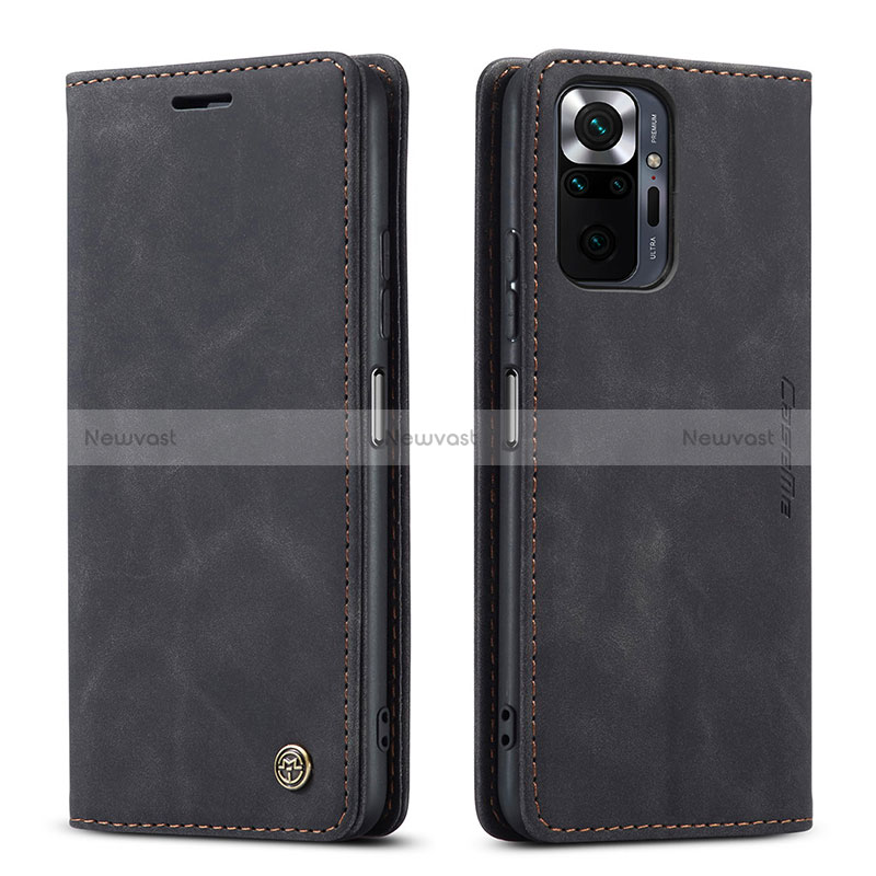 Leather Case Stands Flip Cover Holder C01S for Xiaomi Redmi Note 10 Pro 4G Black