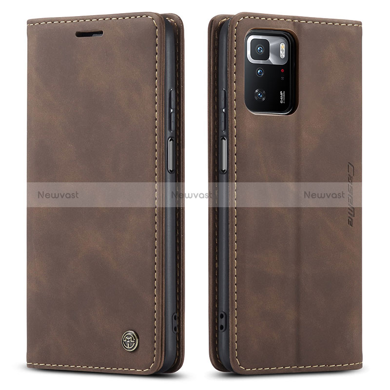 Leather Case Stands Flip Cover Holder C01S for Xiaomi Redmi Note 10 Pro 5G Brown