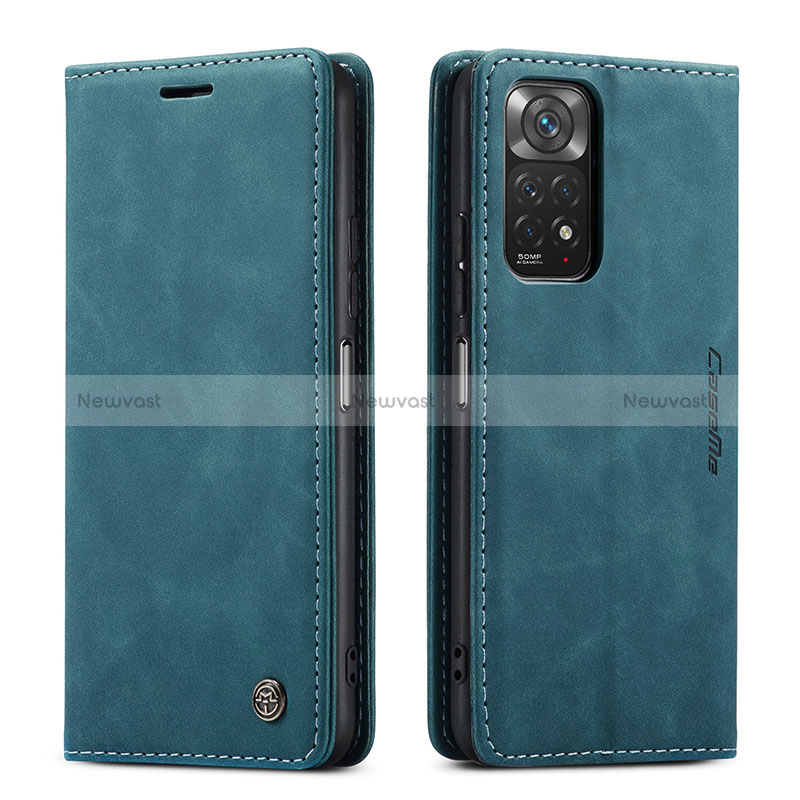 Leather Case Stands Flip Cover Holder C01S for Xiaomi Redmi Note 11 4G (2022) Blue