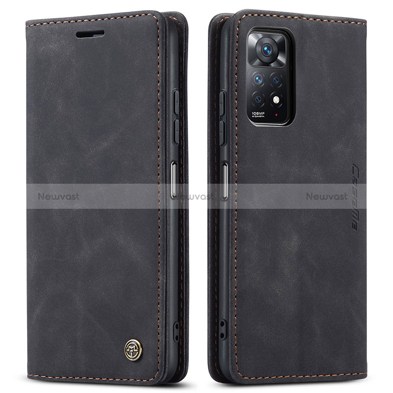 Leather Case Stands Flip Cover Holder C01S for Xiaomi Redmi Note 11 Pro 4G Black