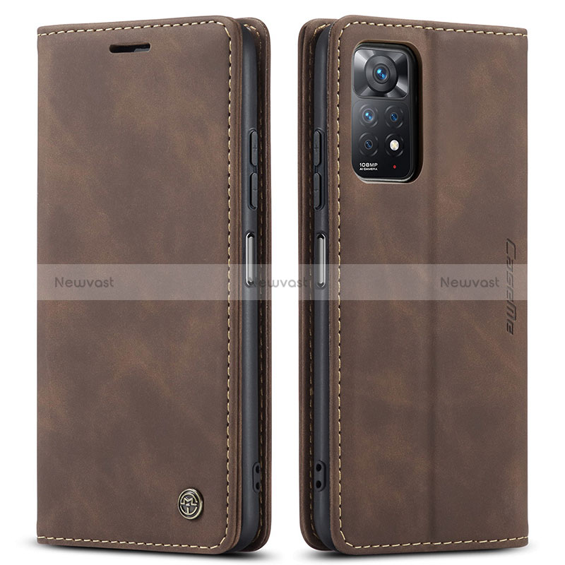 Leather Case Stands Flip Cover Holder C01S for Xiaomi Redmi Note 11 Pro 4G Brown