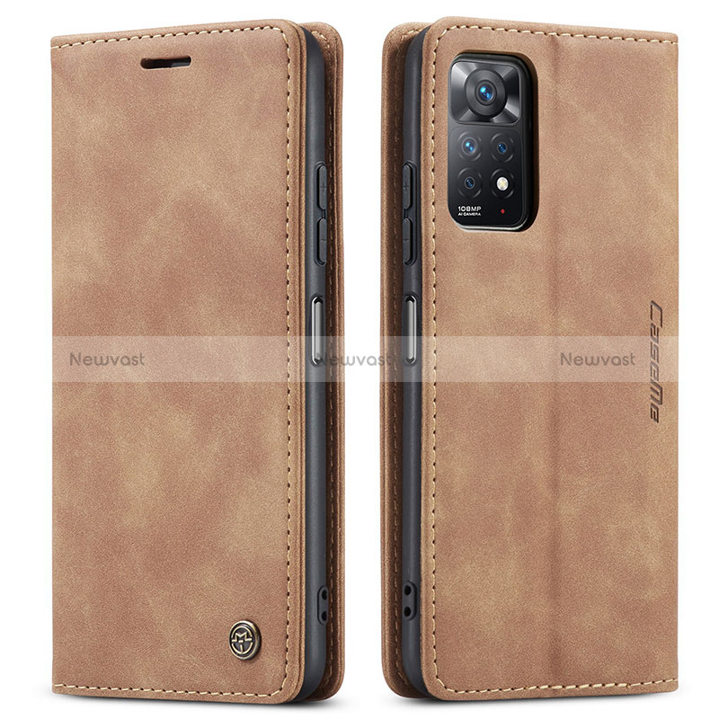 Leather Case Stands Flip Cover Holder C01S for Xiaomi Redmi Note 11 Pro 4G Light Brown