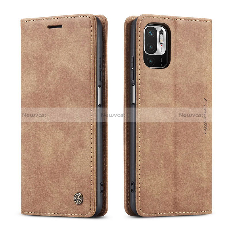 Leather Case Stands Flip Cover Holder C01S for Xiaomi Redmi Note 11 SE 5G Light Brown