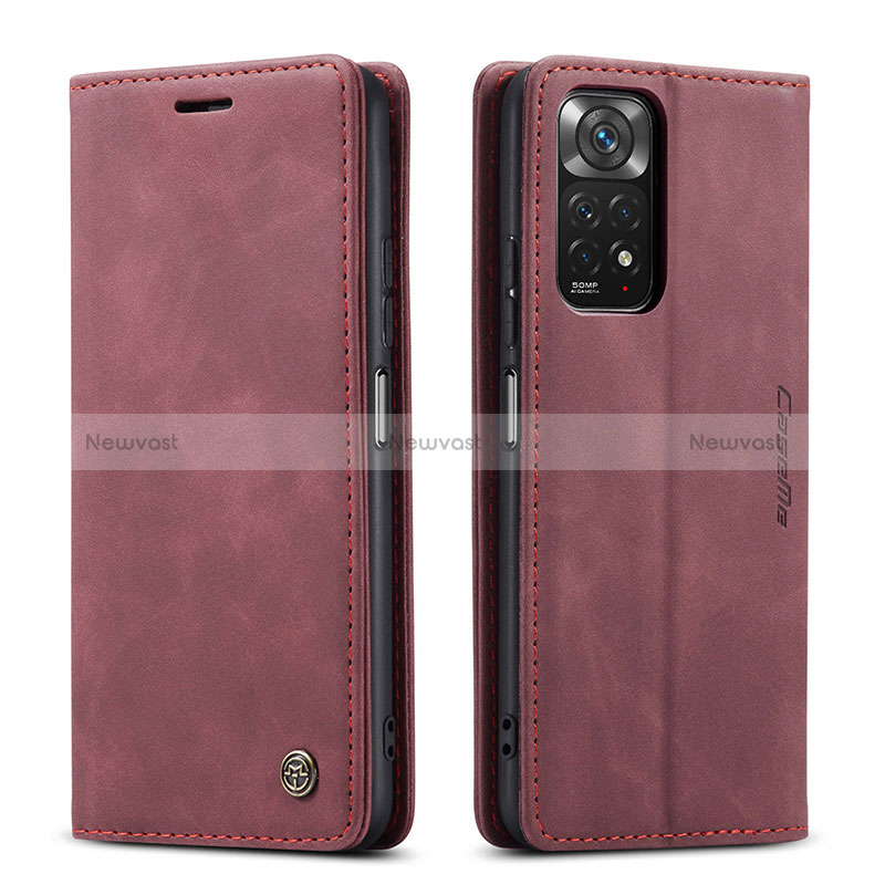 Leather Case Stands Flip Cover Holder C01S for Xiaomi Redmi Note 11S 4G Red Wine