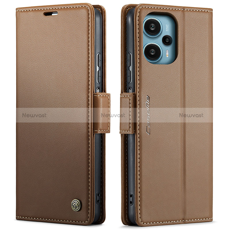 Leather Case Stands Flip Cover Holder C01S for Xiaomi Redmi Note 12 Turbo 5G Brown