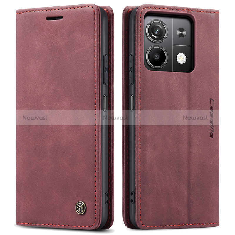 Leather Case Stands Flip Cover Holder C01S for Xiaomi Redmi Note 13 5G Red Wine