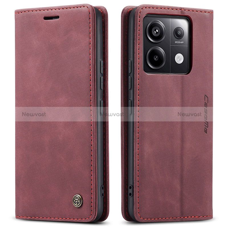 Leather Case Stands Flip Cover Holder C01S for Xiaomi Redmi Note 13 Pro 5G Red Wine