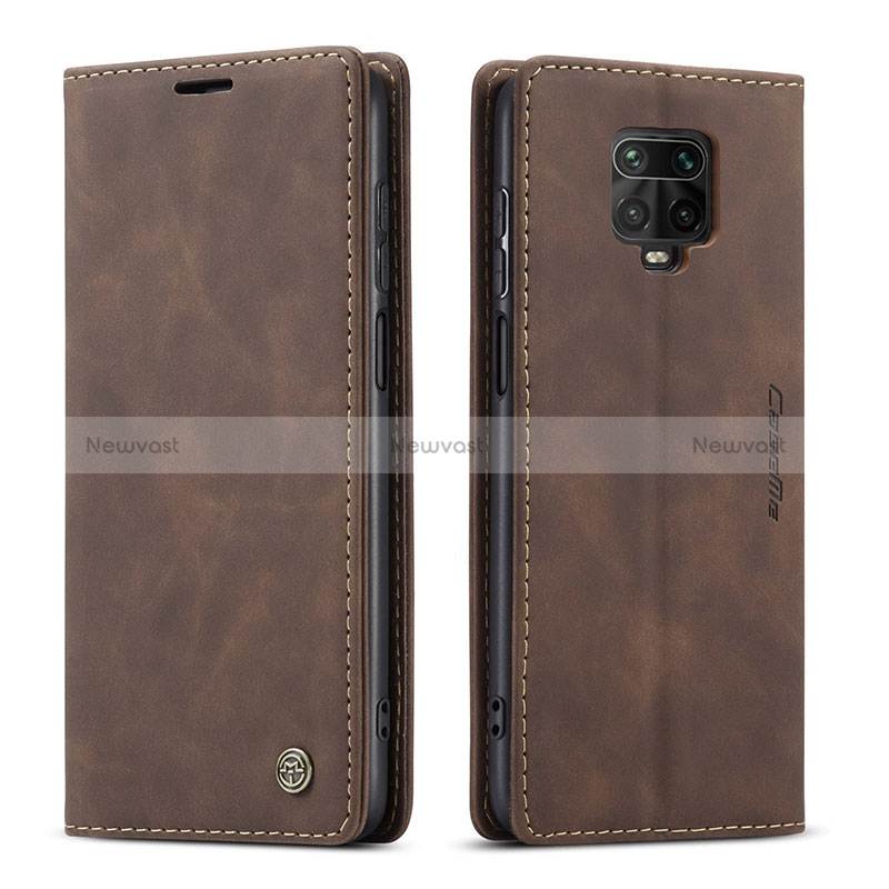Leather Case Stands Flip Cover Holder C01S for Xiaomi Redmi Note 9S Brown