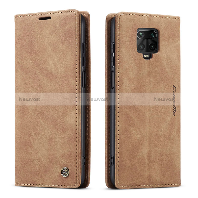 Leather Case Stands Flip Cover Holder C01S for Xiaomi Redmi Note 9S Light Brown