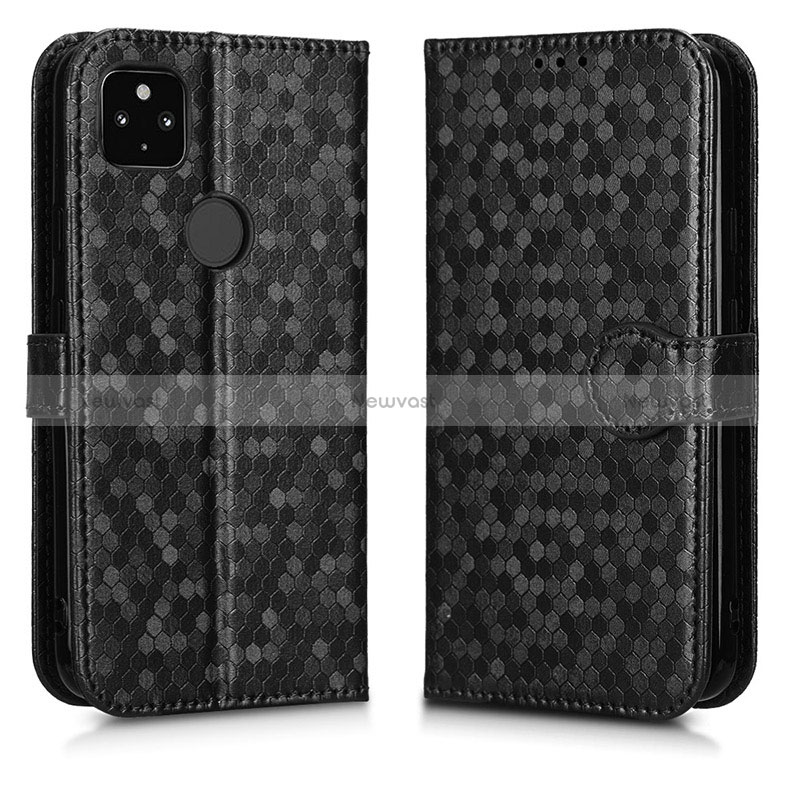 Leather Case Stands Flip Cover Holder C01X for Google Pixel 4a 5G Black