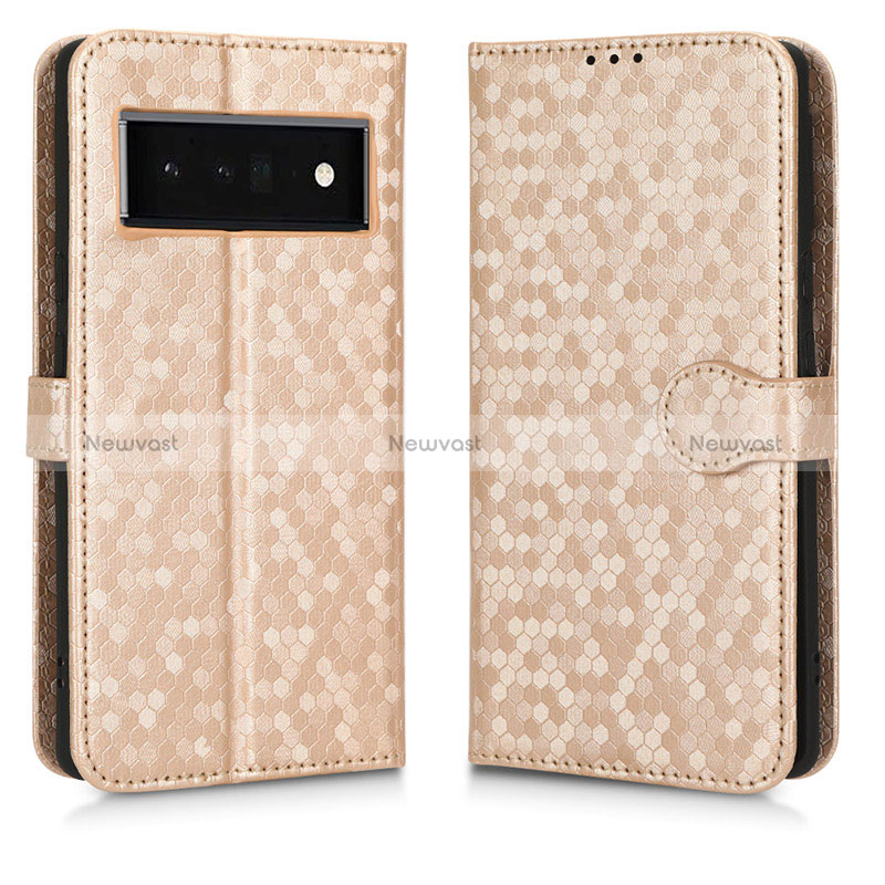 Leather Case Stands Flip Cover Holder C01X for Google Pixel 6 Pro 5G Gold