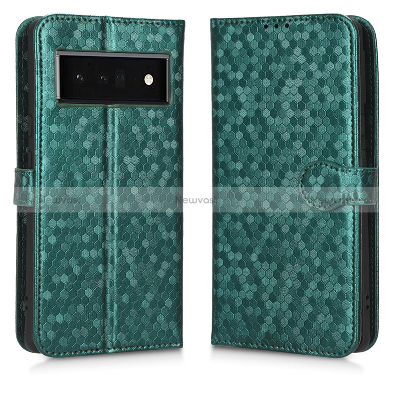 Leather Case Stands Flip Cover Holder C01X for Google Pixel 6 Pro 5G Green