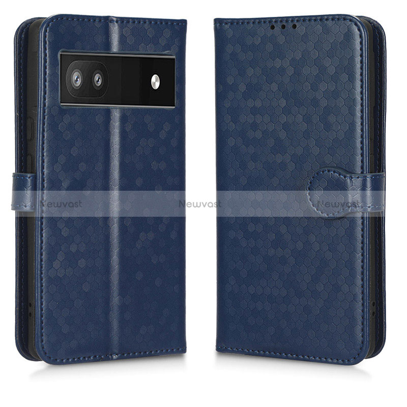 Leather Case Stands Flip Cover Holder C01X for Google Pixel 6a 5G Blue