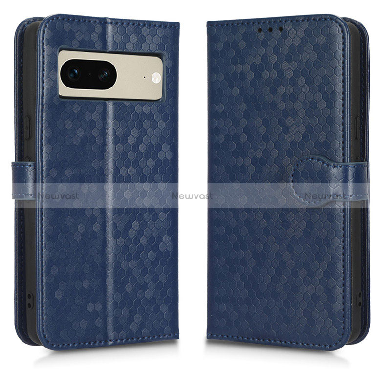 Leather Case Stands Flip Cover Holder C01X for Google Pixel 7 5G Blue