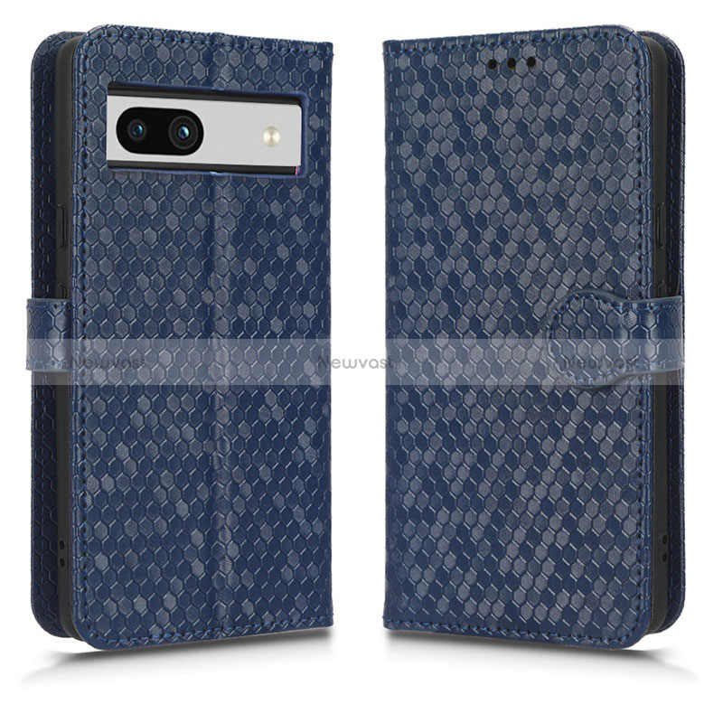 Leather Case Stands Flip Cover Holder C01X for Google Pixel 7a 5G Blue