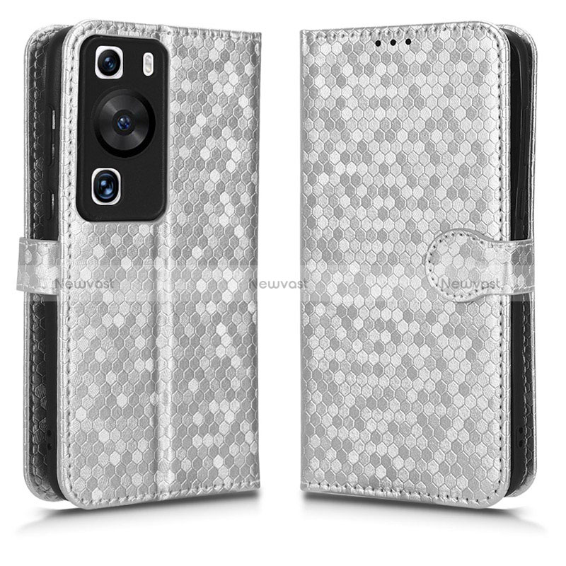 Leather Case Stands Flip Cover Holder C01X for Huawei P60 Silver