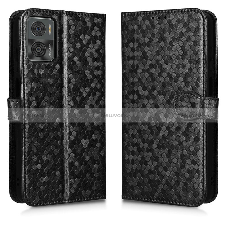 Leather Case Stands Flip Cover Holder C01X for Motorola Moto E22 Black