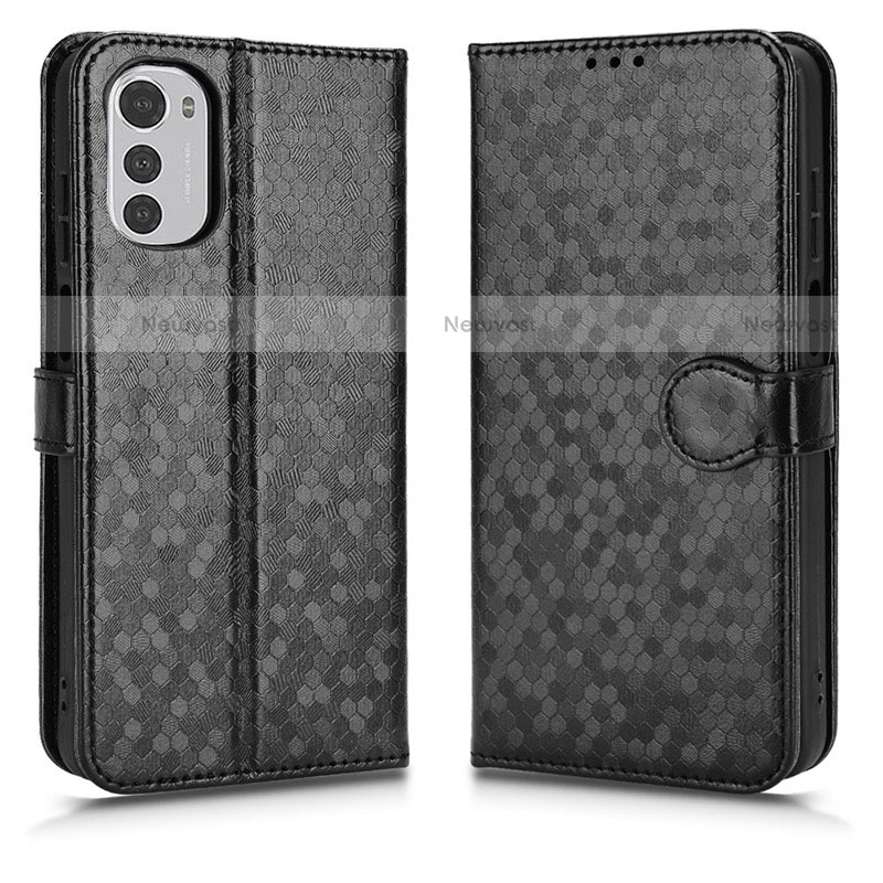 Leather Case Stands Flip Cover Holder C01X for Motorola Moto E32s Black