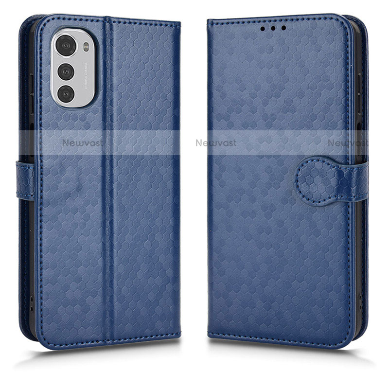 Leather Case Stands Flip Cover Holder C01X for Motorola Moto E32s Blue