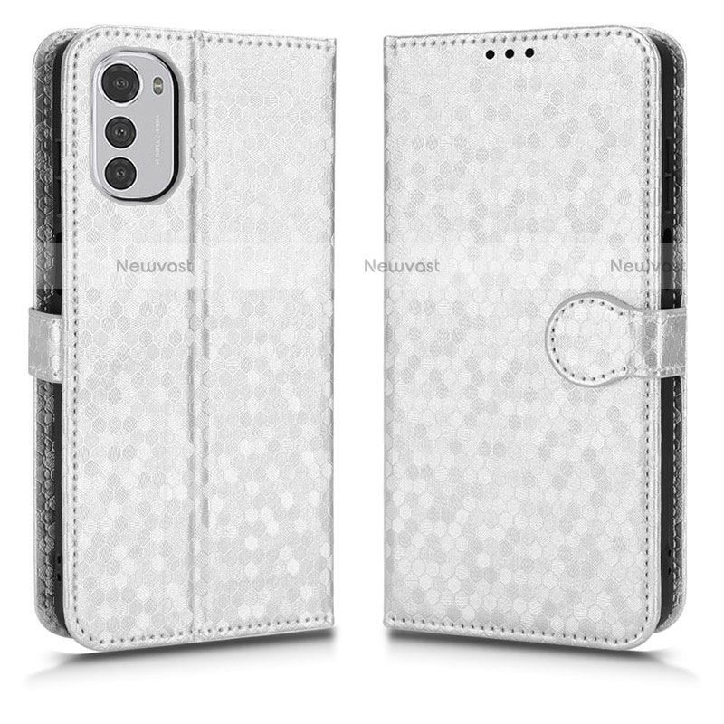 Leather Case Stands Flip Cover Holder C01X for Motorola Moto E32s Silver