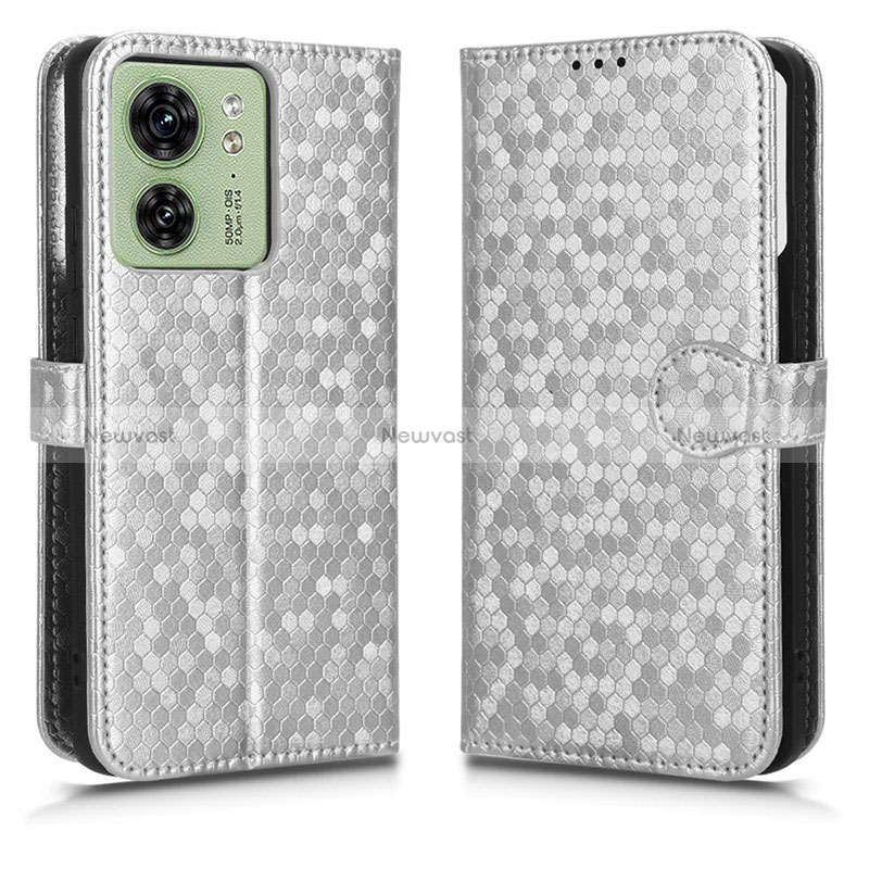 Leather Case Stands Flip Cover Holder C01X for Motorola Moto Edge 40 5G Silver