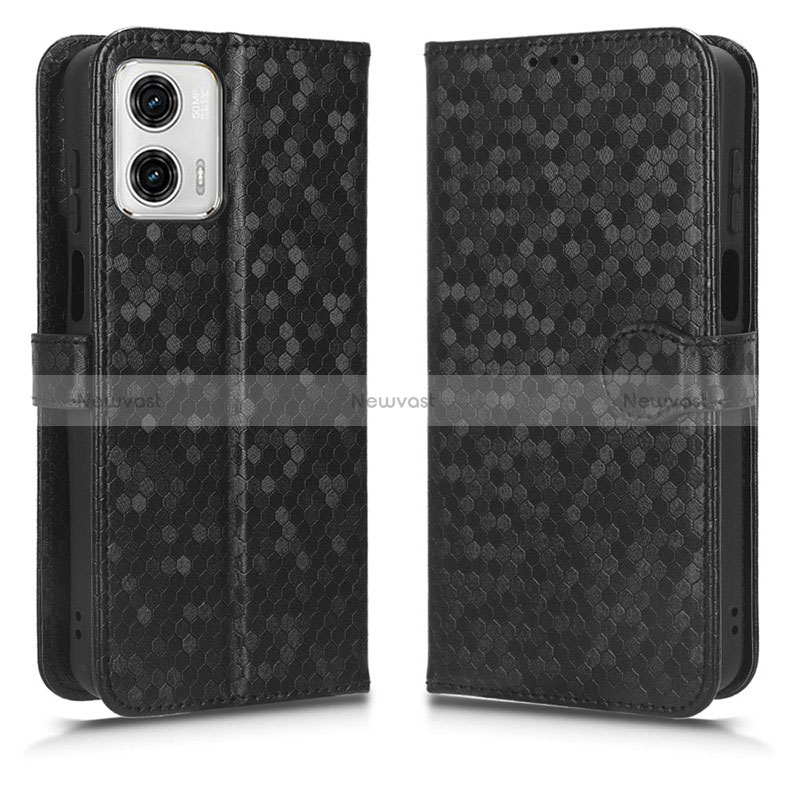 Leather Case Stands Flip Cover Holder C01X for Motorola Moto G53 5G Black