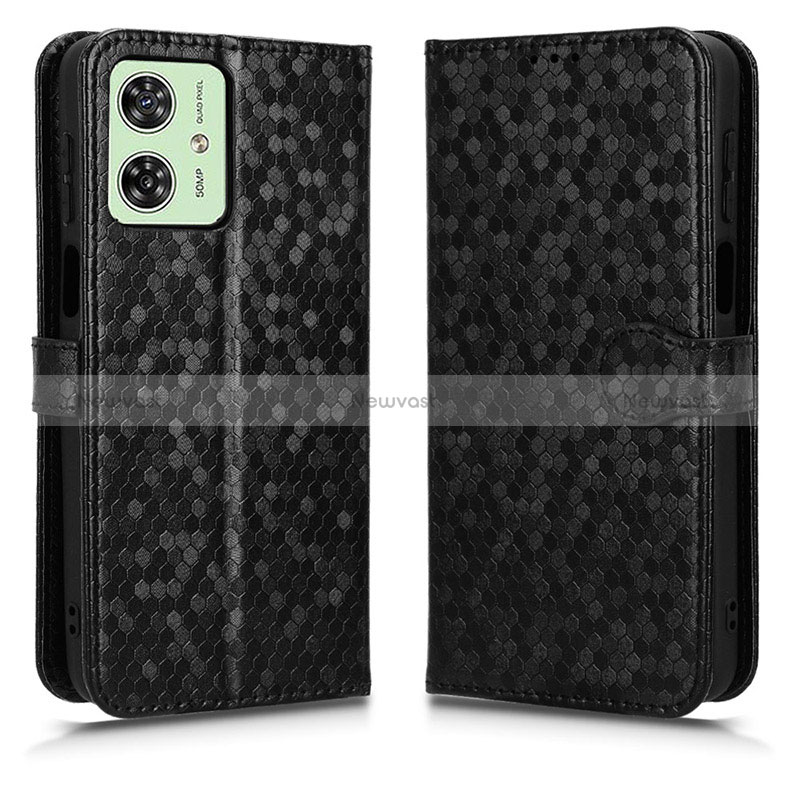 Leather Case Stands Flip Cover Holder C01X for Motorola Moto G54 5G Black