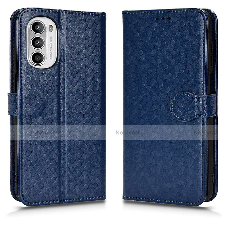 Leather Case Stands Flip Cover Holder C01X for Motorola Moto G82 5G Blue