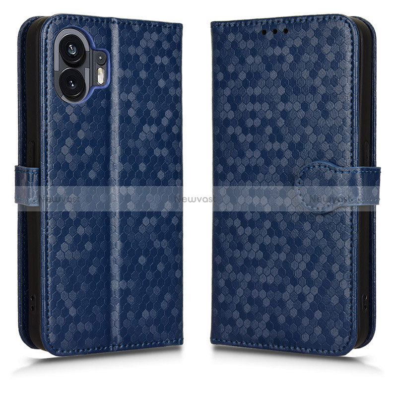 Leather Case Stands Flip Cover Holder C01X for Nothing Phone 2 Blue