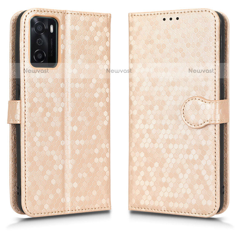 Leather Case Stands Flip Cover Holder C01X for Oppo A55S 5G Gold