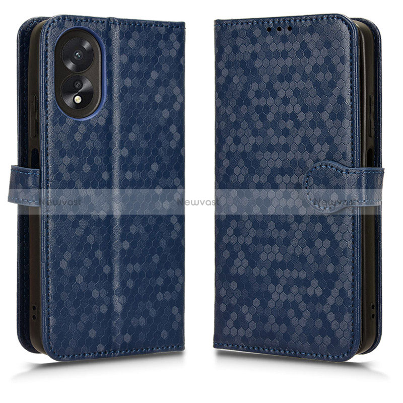 Leather Case Stands Flip Cover Holder C01X for Oppo A58 4G Blue