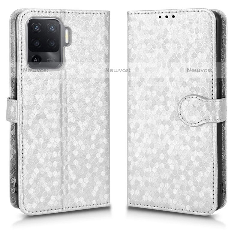 Leather Case Stands Flip Cover Holder C01X for Oppo A95 5G Silver