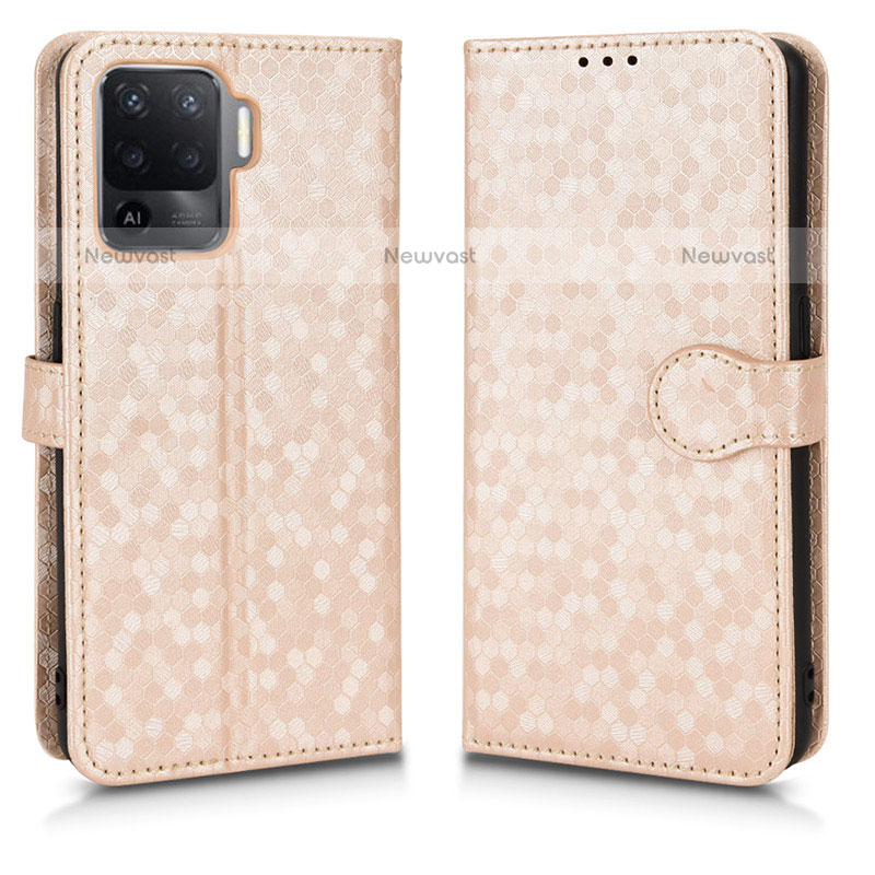 Leather Case Stands Flip Cover Holder C01X for Oppo F19 Pro+ Plus 5G Gold