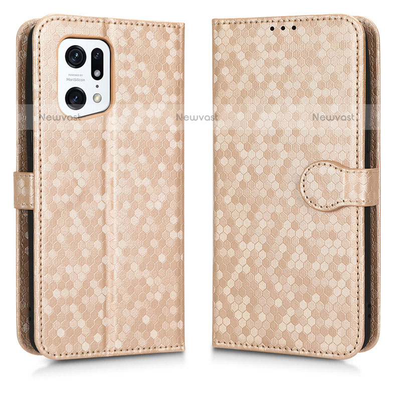 Leather Case Stands Flip Cover Holder C01X for Oppo Find X5 Pro 5G Gold