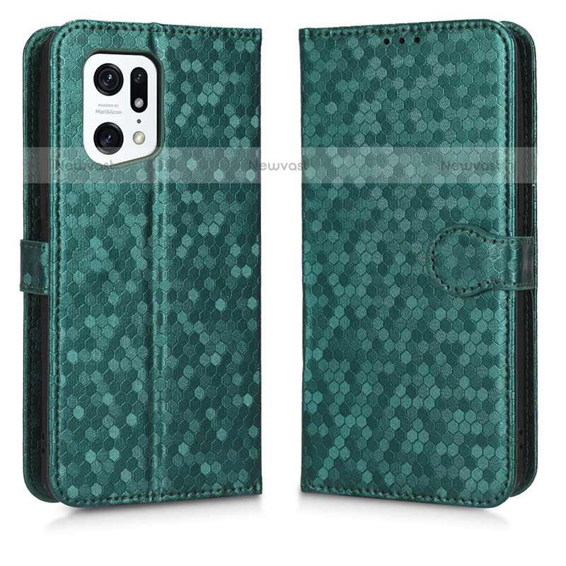 Leather Case Stands Flip Cover Holder C01X for Oppo Find X5 Pro 5G Green