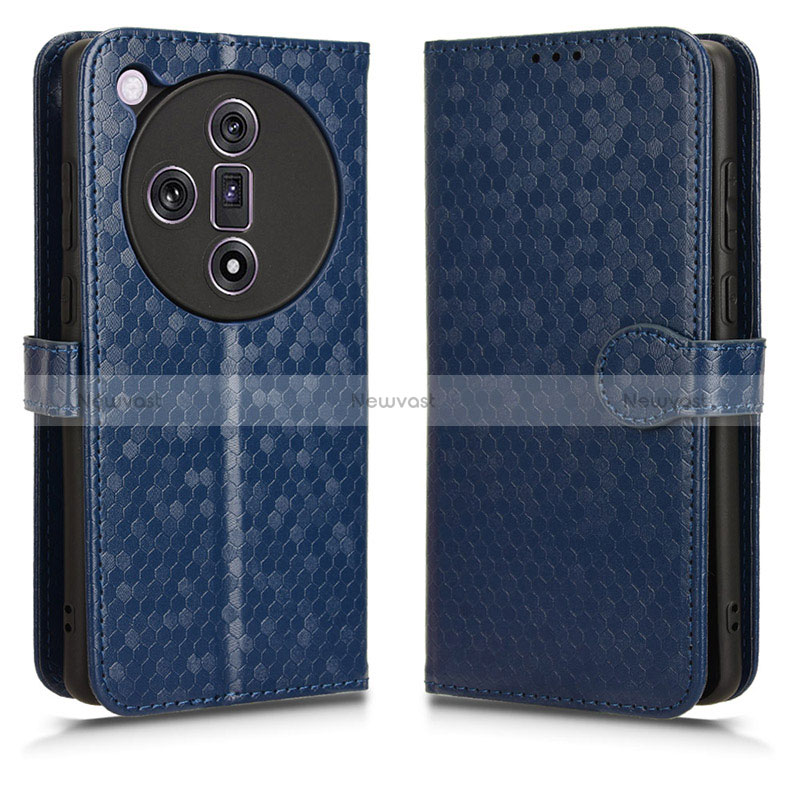 Leather Case Stands Flip Cover Holder C01X for Oppo Find X7 5G Blue