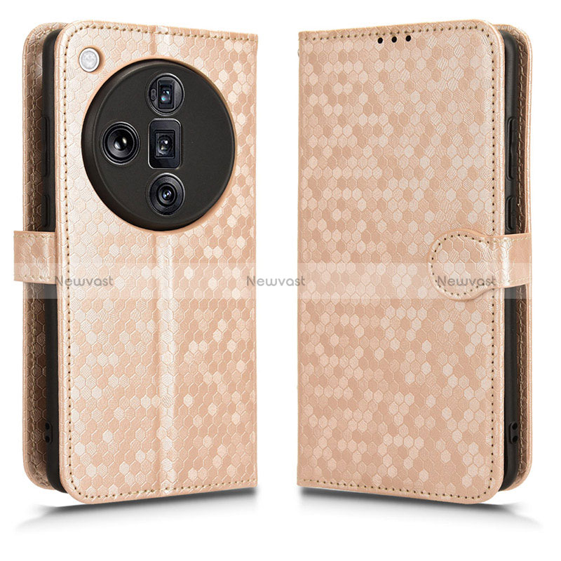 Leather Case Stands Flip Cover Holder C01X for Oppo Find X7 Ultra 5G Gold