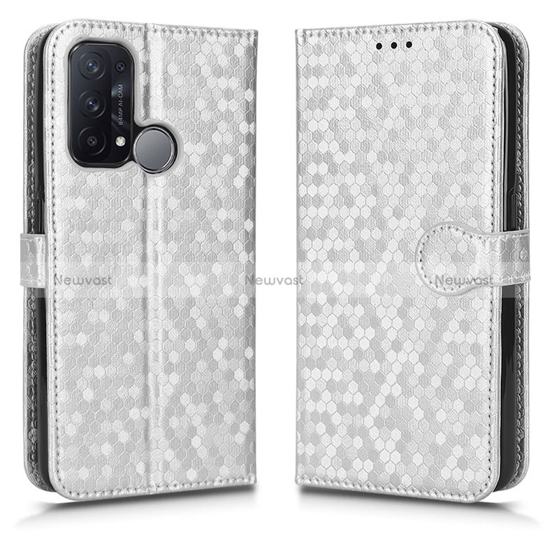 Leather Case Stands Flip Cover Holder C01X for Oppo Reno5 A Silver