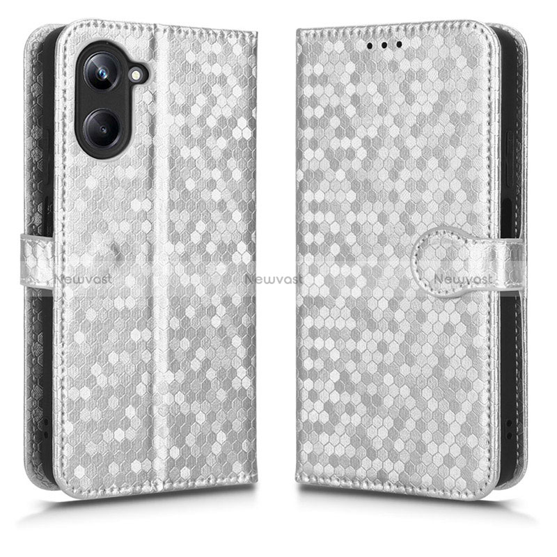 Leather Case Stands Flip Cover Holder C01X for Realme 10 Pro 5G Silver