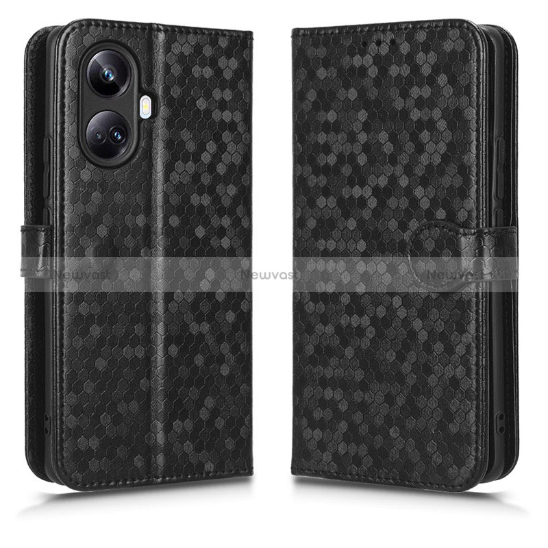 Leather Case Stands Flip Cover Holder C01X for Realme 10 Pro+ Plus 5G Black