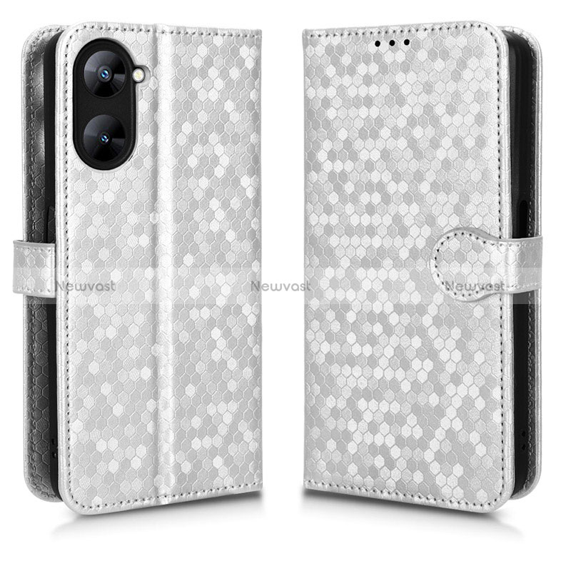 Leather Case Stands Flip Cover Holder C01X for Realme 10S 5G Silver