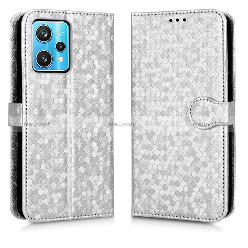 Leather Case Stands Flip Cover Holder C01X for Realme 9 4G Silver