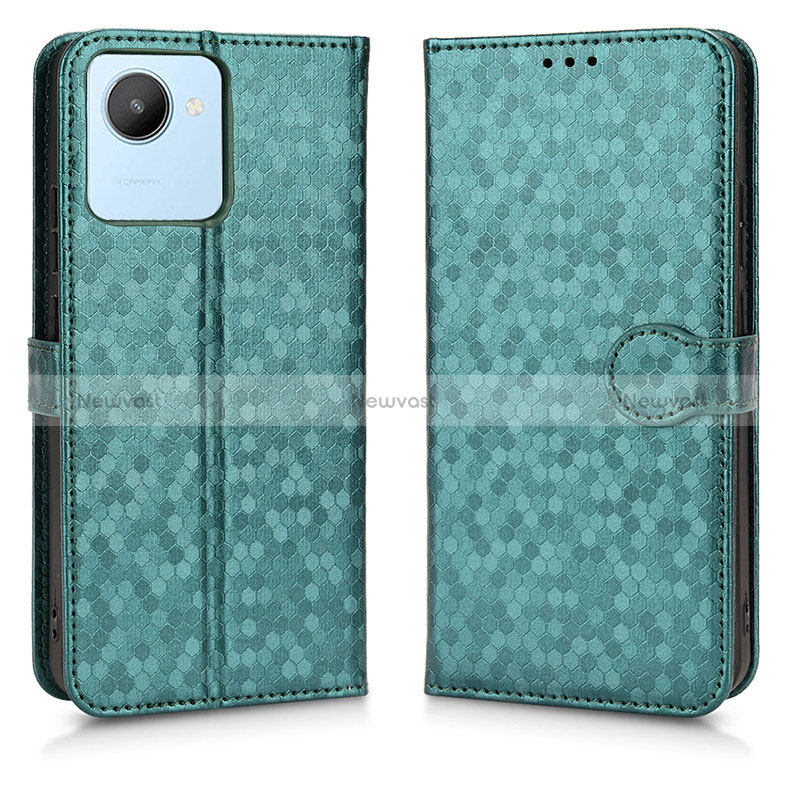 Leather Case Stands Flip Cover Holder C01X for Realme C30 Green