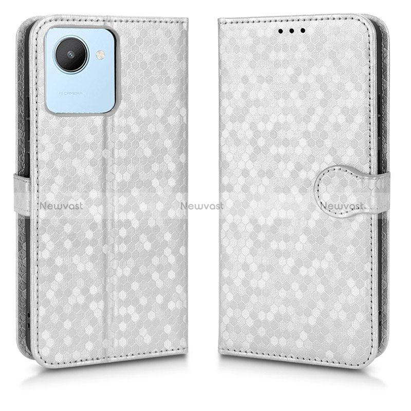 Leather Case Stands Flip Cover Holder C01X for Realme C30 Silver