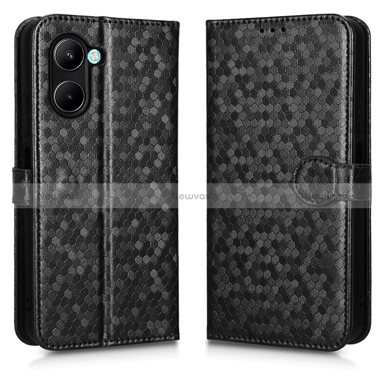 Leather Case Stands Flip Cover Holder C01X for Realme C33 Black